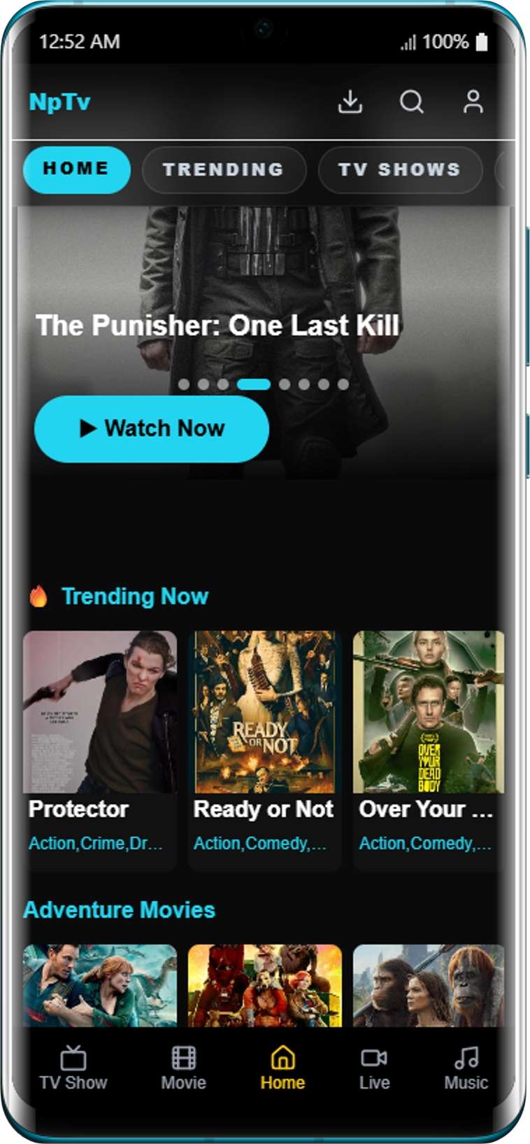 MovieStream app — trending section